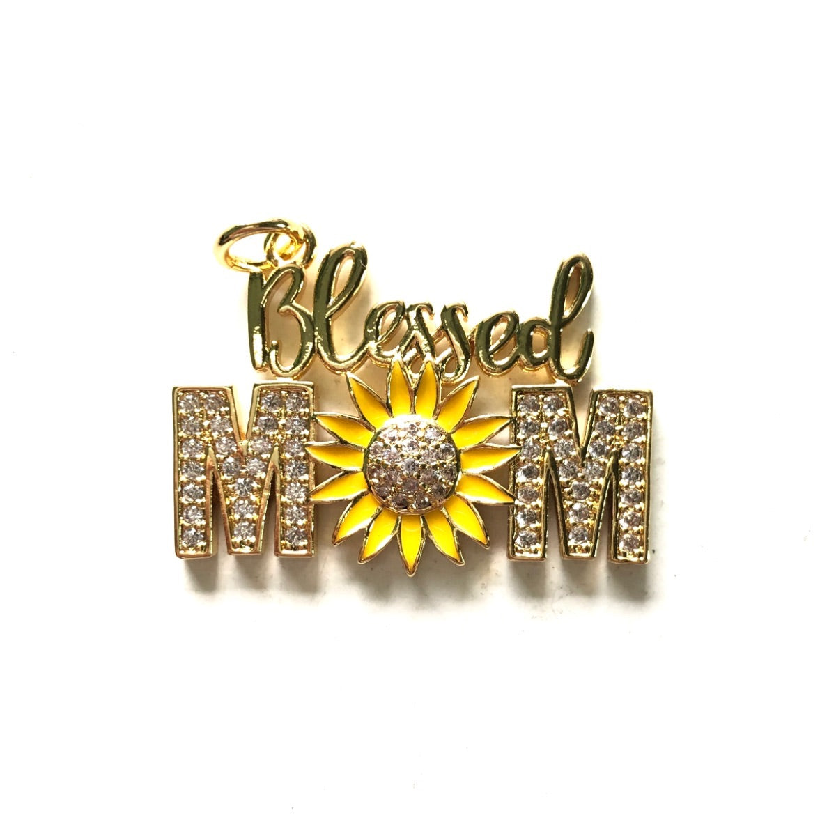 10pcs/lot 32*23mm CZ Pave Sunflower Blessed Mom Charms Gold CZ Paved Charms Mother's Day Words & Quotes Charms Beads Beyond