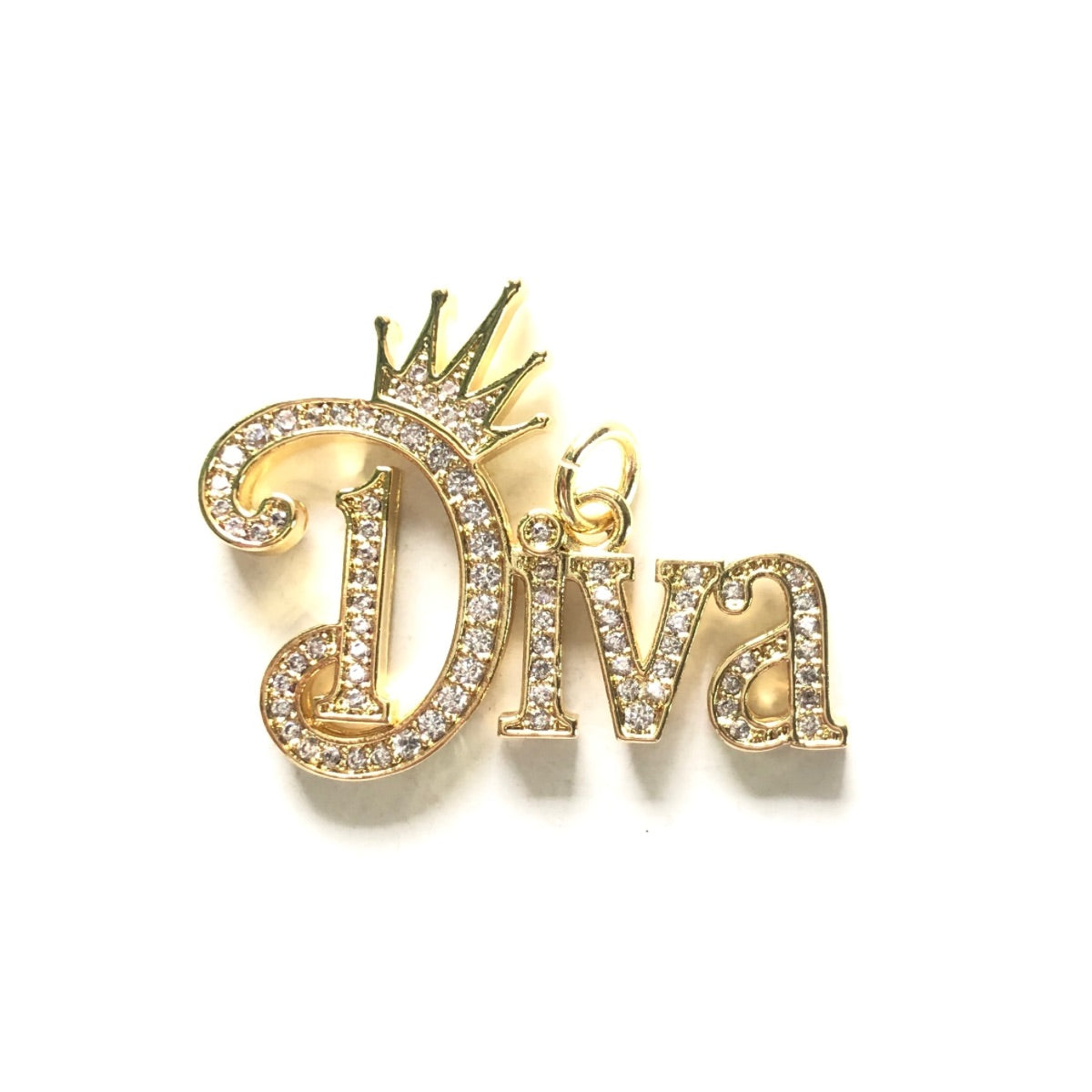 10pcs/lot 34*26.5mm CZ Pave Crown DIVA Word Charms Gold CZ Paved Charms Crowns New Charms Arrivals Words & Quotes Charms Beads Beyond