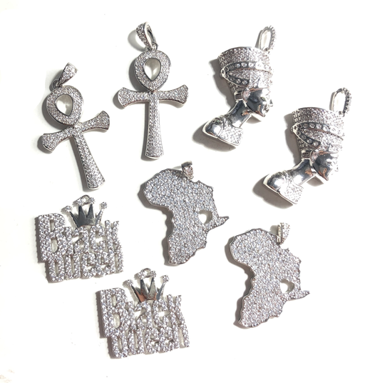 8pcs/lot Mix CZ Paved Charms Set-Silver CZ Paved Charms Mix Charms Charms Beads Beyond