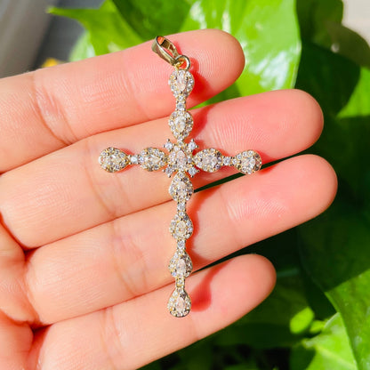 5pcs/lot 49*31mm Gold CZ Big Cross Charms Exquisite Pendants for Necklace CZ Paved Charms Crosses Charms Beads Beyond