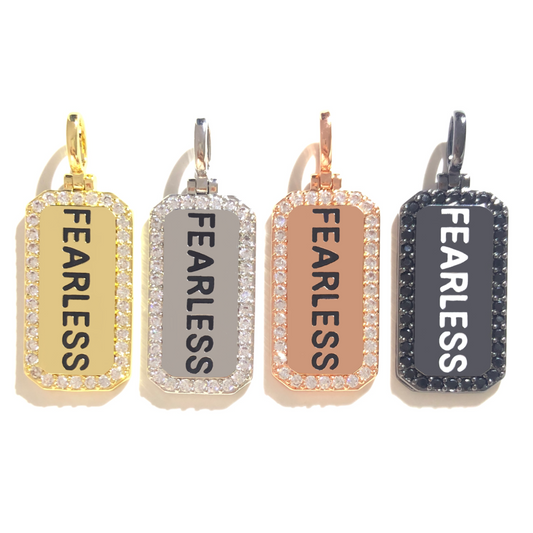 10pcs/lot 38*15mm CZ Paved Fearless Word Tags Charms Pendants Mix Colors CZ Paved Charms Christian Quotes New Charms Arrivals Word Tags Charms Beads Beyond