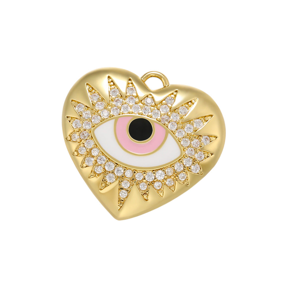 10pcs/lot 20*19mm Enamel Gold CZ Pave Evil Eye Heart Charm Pendants Pink Enamel Charms Charms Beads Beyond