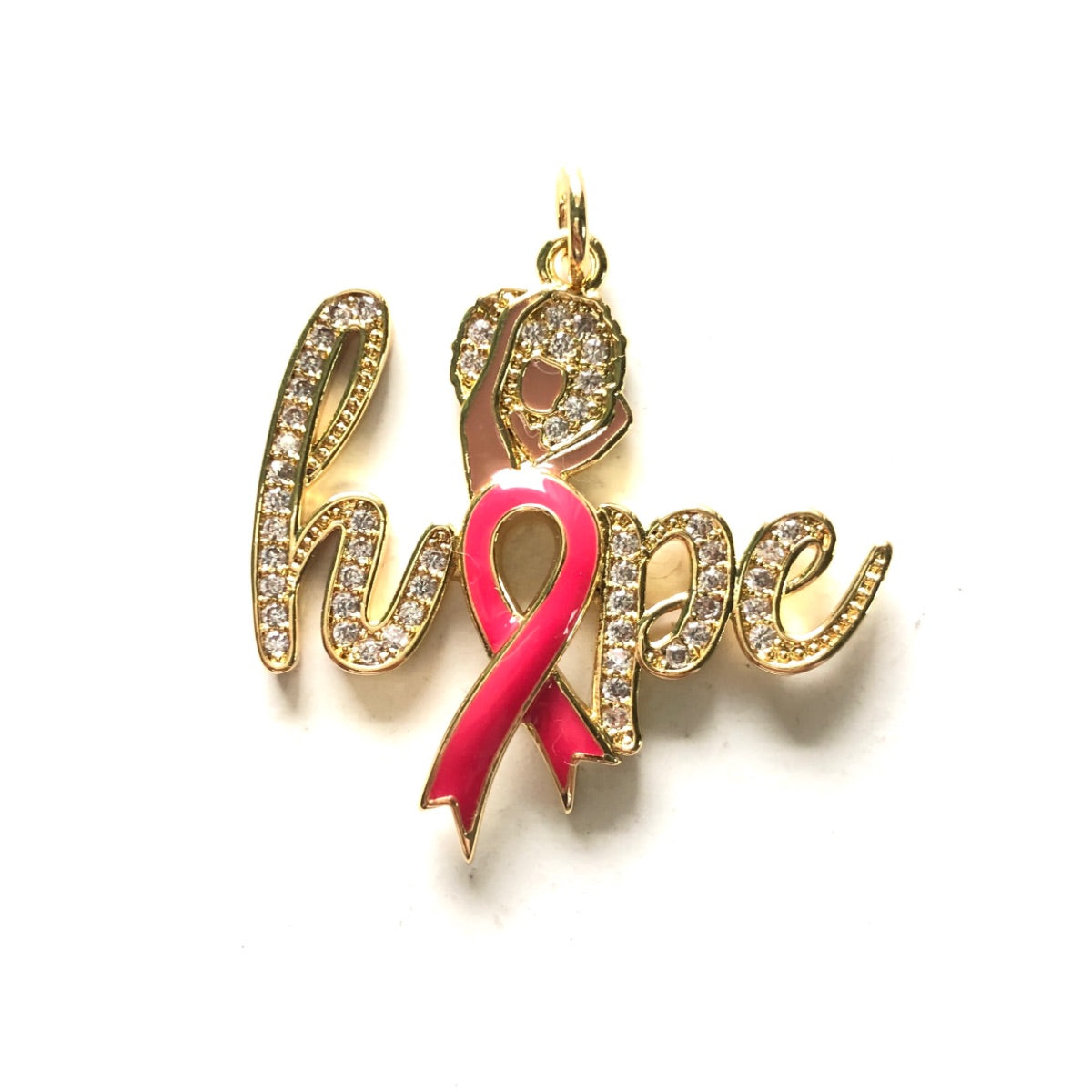 10pcs/lot Afro Girl CZ Pave Pink Ribbon Hope Charms Gold CZ Paved Charms Breast Cancer Awareness Charms Beads Beyond