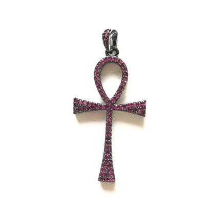 5-10pcs/lot 47*23mm Fuchsia Blue Green CZ Paved ANKH Charms Fuchsia on Black CZ Paved Charms ANKH Symbols Charms Beads Beyond