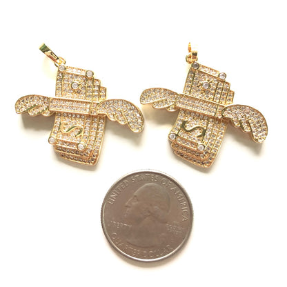 5pcs/lot 33.5 *29.5mm Gold Plated Dollar Charm Pendants CZ Paved Charms Fashion Symbols Charms Beads Beyond