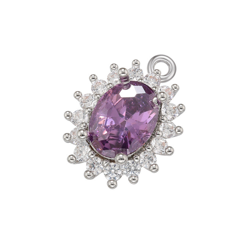10pcs/lot Gold Silver Plated Colorful Diamond Charms Purple on Silver CZ Paved Charms Colorful Zirconia Diamond Charms Beads Beyond