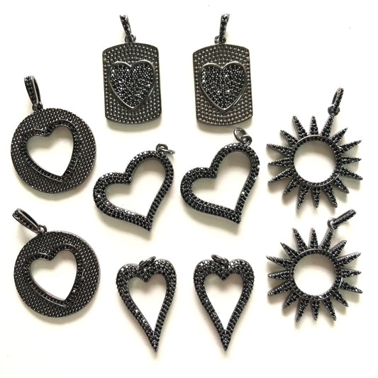 10pcs/lot Mix CZ Pave Heart Sun Charms Mix Bundle-Black on Black CZ Paved Charms Mix Charms Charms Beads Beyond