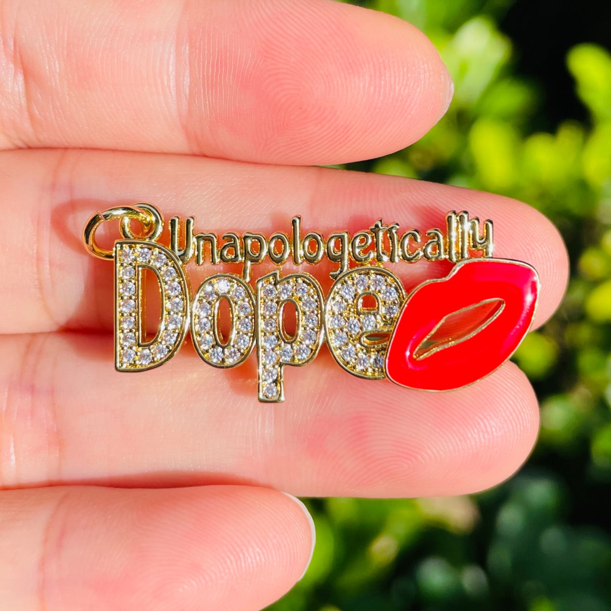 10pcs/lot 36*17mm Enamel Red Lip CZ Pave Unapologetically Dope Word Charms Gold CZ Paved Charms Juneteenth & Black History Month Awareness New Charms Arrivals Words & Quotes Charms Beads Beyond