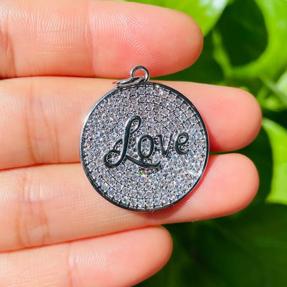 10pcs/lot 25mm CZ Pave Round Plate LOVE Quote Charms Silver CZ Paved Charms Christian Quotes Discs On Sale Charms Beads Beyond