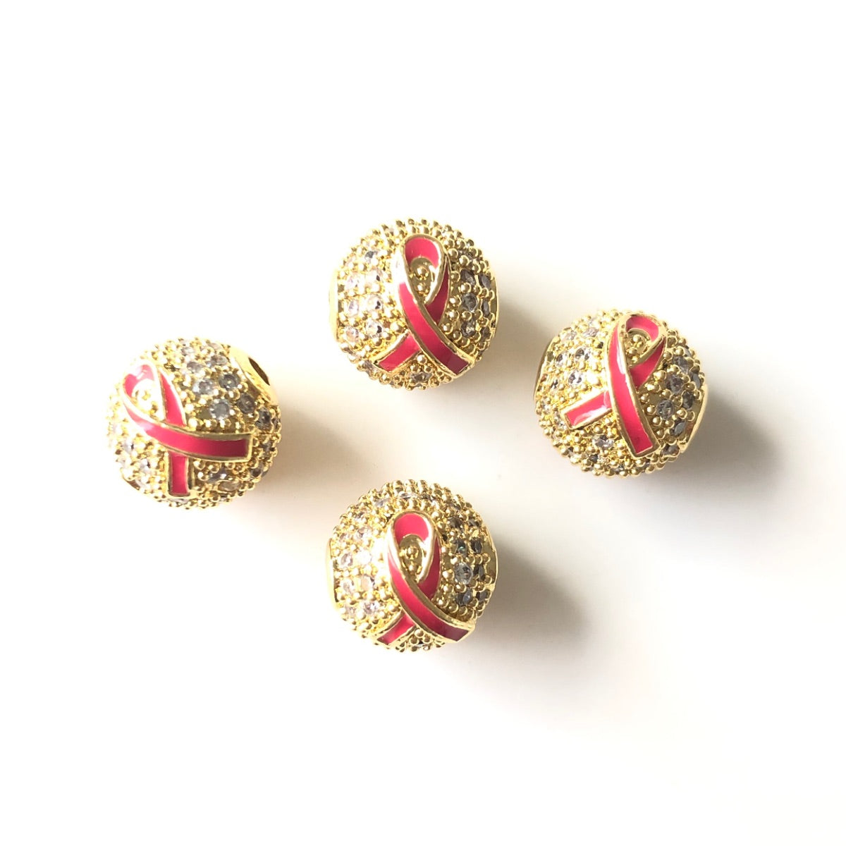 10-20-50pcs/lot 10mm CZ Paved Breast Cancer Awareness Pink Ribbon Ball Spacers Beads Gold CZ Paved Spacers 10mm Beads Ball Beads Breast Cancer Awareness New Spacers Arrivals Charms Beads Beyond