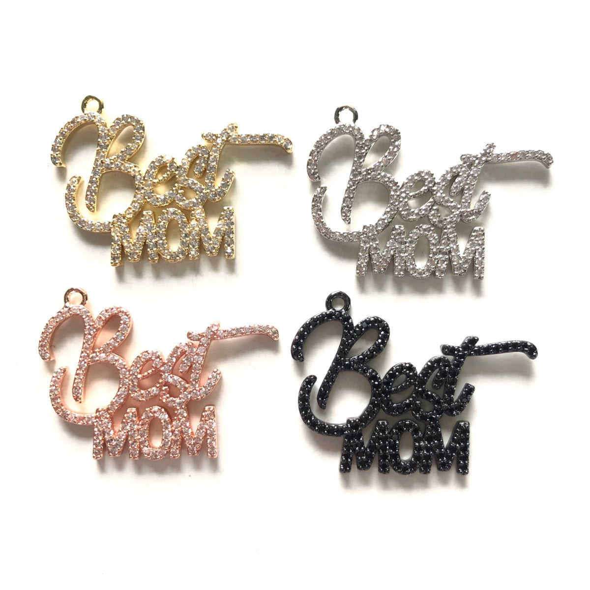 10pcs/lot 35*25.5mm CZ Pave Best Mom Charms for Mother's Day CZ Paved Charms Mother's Day Words & Quotes Charms Beads Beyond