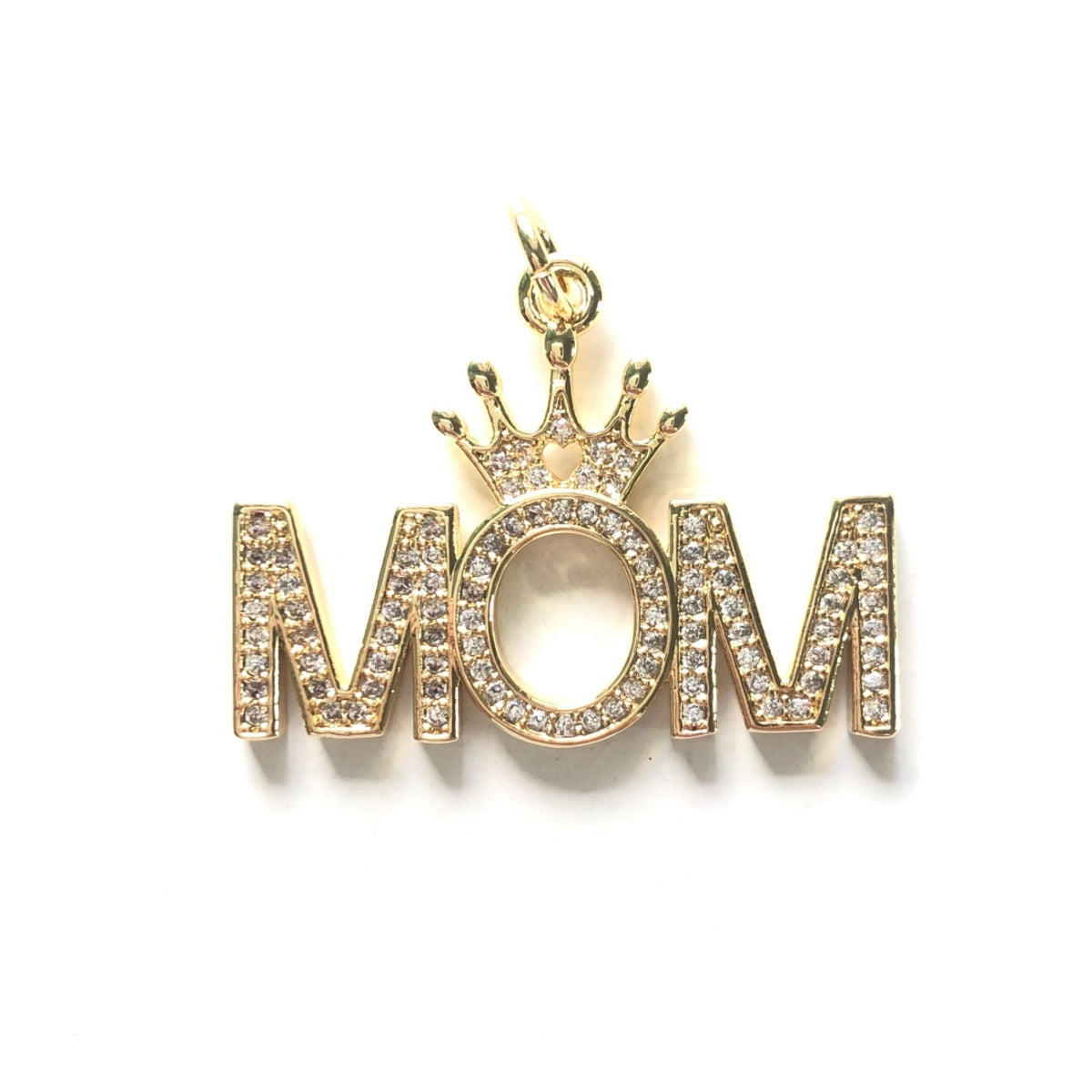 10pcs/lot 32*23.6mm CZ Pave Crown Mom Word Charms Gold CZ Paved Charms Mother's Day Words & Quotes Charms Beads Beyond