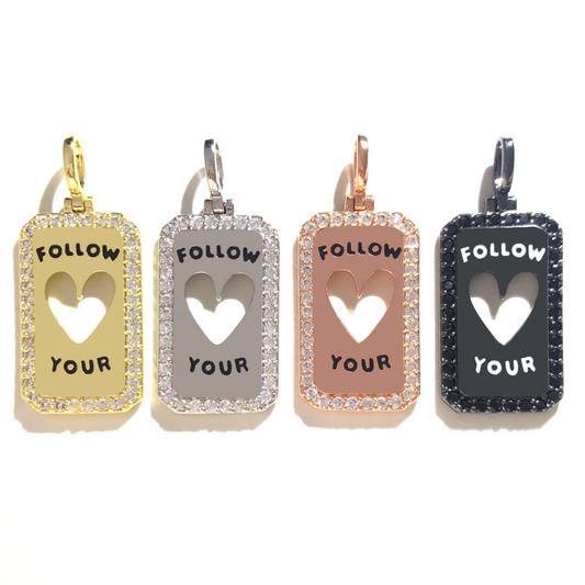 10pcs/lot 38*17mm CZ Paved Follow Your Heart Word Tags Charms Pendants Mix Colors CZ Paved Charms Christian Quotes New Charms Arrivals Word Tags Charms Beads Beyond