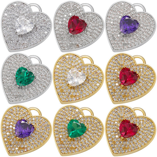 10pcs/lot 18*17mm Multicolor Diamond CZ Pave Heart Charm Pendants Mix Colors CZ Paved Charms Hearts Charms Beads Beyond