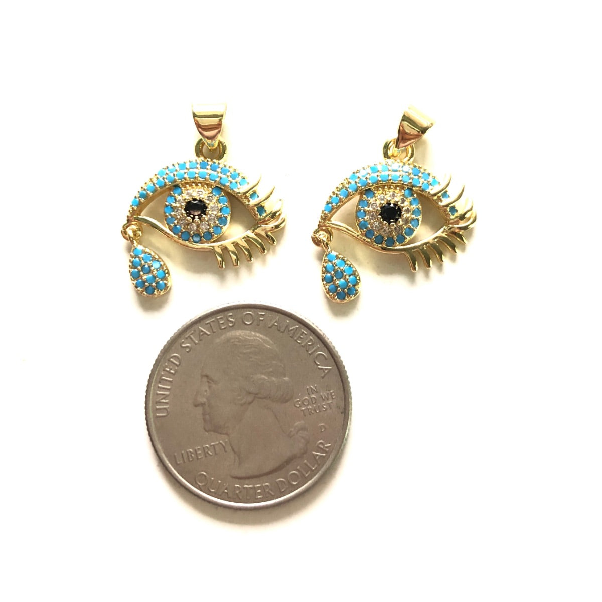 5pcs/lot 25 *19.5mm Gold Plated Evil Eye & Tear Charm Pendants CZ Paved Charms Symbols Charms Beads Beyond