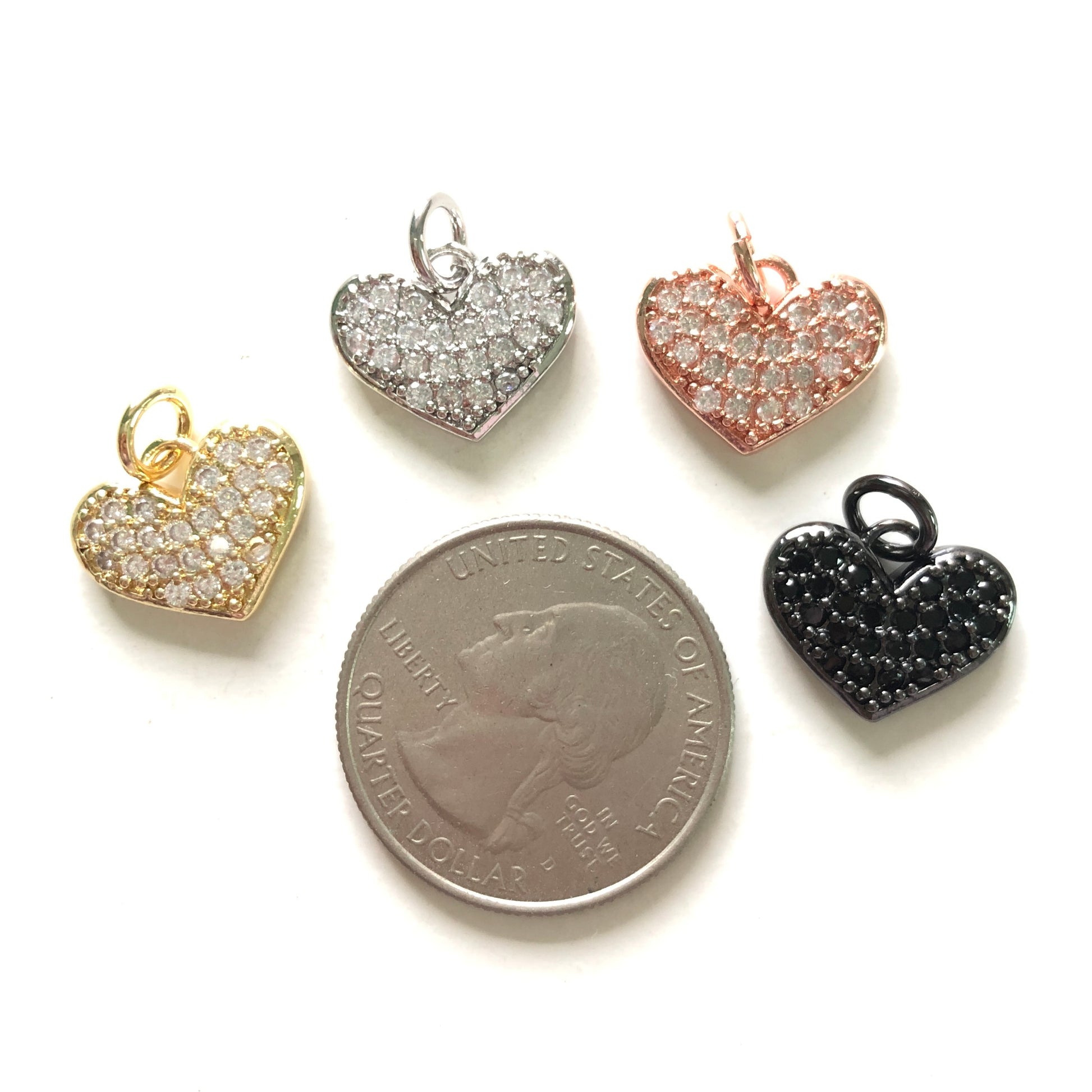 10pcs/lot 15*12mm Small Size CZ Paved Heart Charms CZ Paved Charms Hearts Small Sizes Charms Beads Beyond