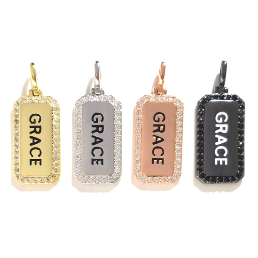 10pcs/lot 38*15mm CZ Paved Grace Word Tags Charms Pendants Mix Colors CZ Paved Charms Christian Quotes New Charms Arrivals Word Tags Charms Beads Beyond