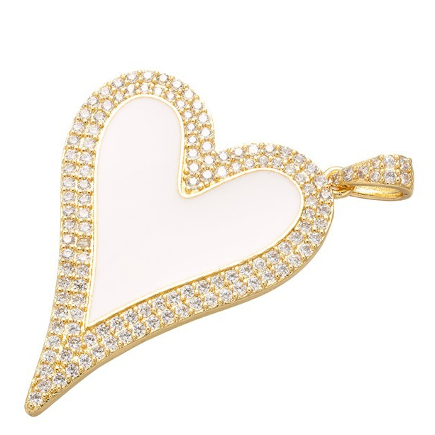 10pcs/lot 40*30mm CZ Paved Big Heart Charm White on Gold Enamel Charms Charms Beads Beyond