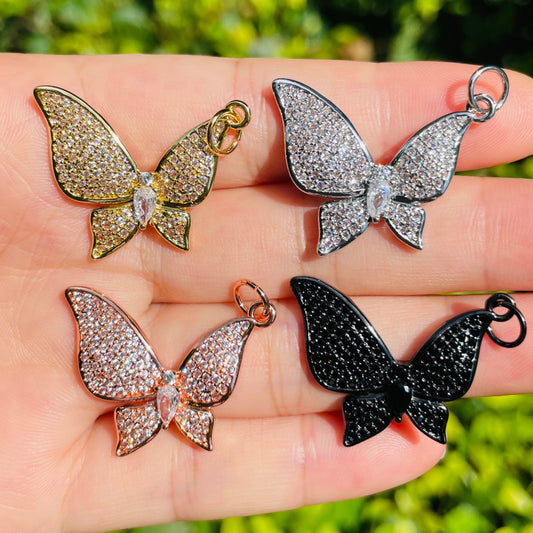 10pcs/lot 28.5*23.5mm CZ Paved Butterfly Charms Mix Colors CZ Paved Charms Butterflies New Charms Arrivals Charms Beads Beyond