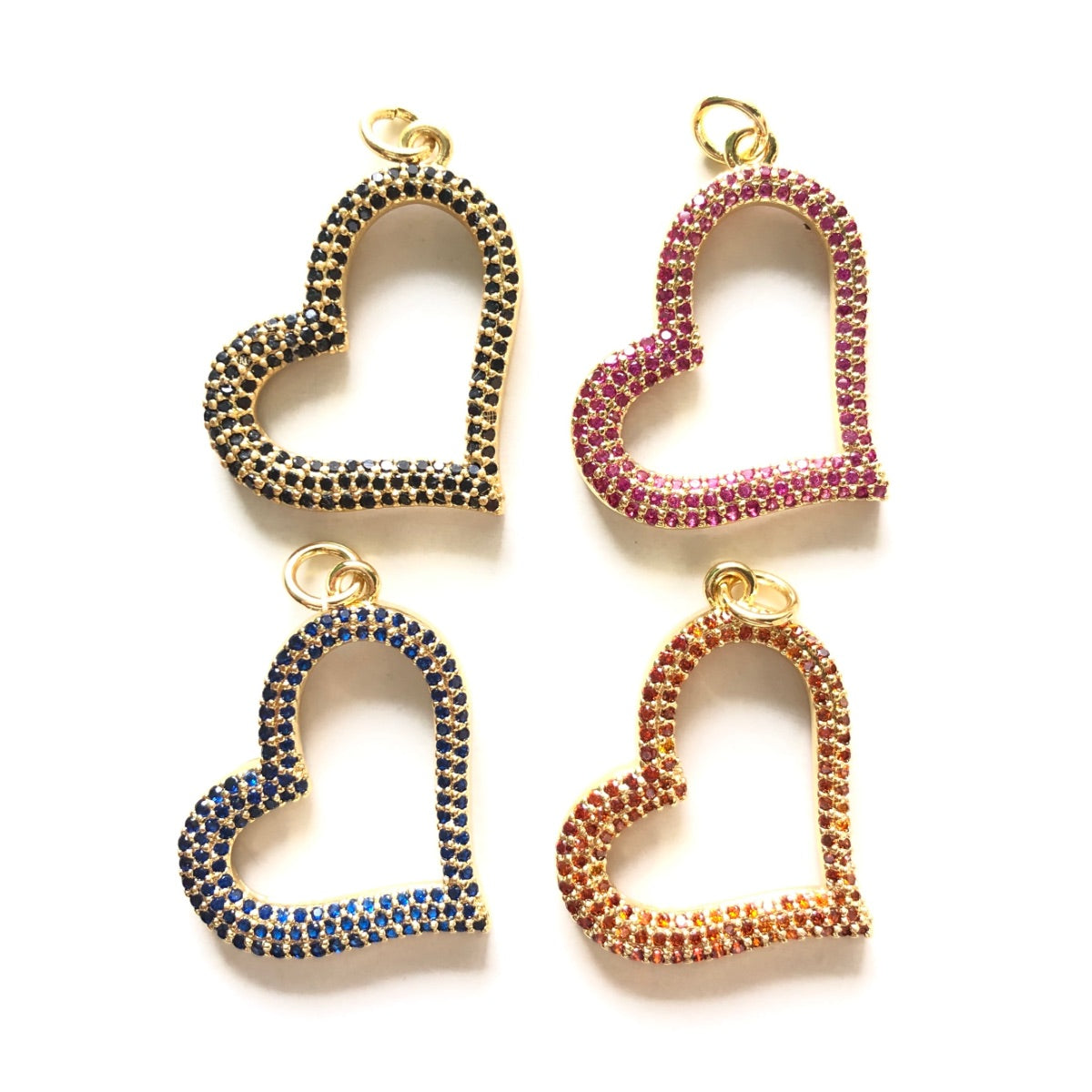 5pcs/lot 30*24mm Black/Fuchsia/Reddish Orange/Blue CZ Pave Heart Charms -Gold CZ Paved Charms Colorful Zirconia Hearts Charms Beads Beyond