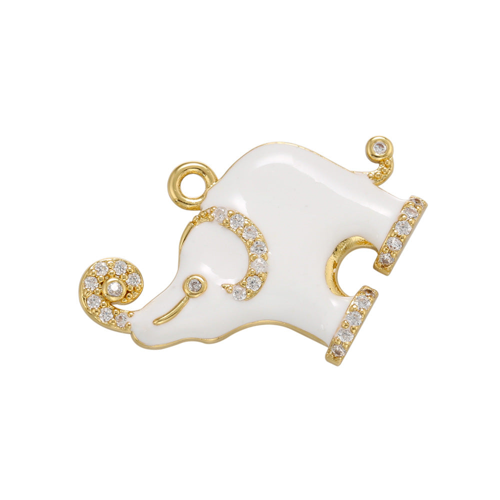 10pcs/lot 22.5*19mm Colorful Enamel CZ Pave Elephant Charm Pendants White Enamel Charms Charms Beads Beyond