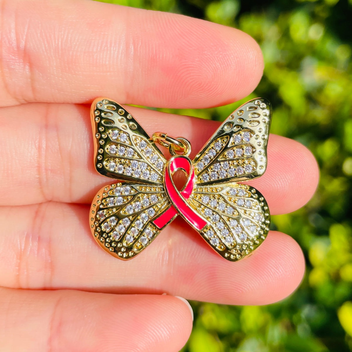 10pcs/lot CZ Pave Pink Ribbon Butterfly Charms - Breast Cancer Awareness Gold CZ Paved Charms Breast Cancer Awareness Butterflies New Charms Arrivals Charms Beads Beyond