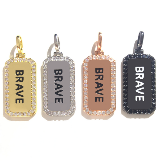 10pcs/lot 38*15mm CZ Paved Brave Word Tags Charms Pendants Mix Colors CZ Paved Charms Christian Quotes New Charms Arrivals Word Tags Charms Beads Beyond
