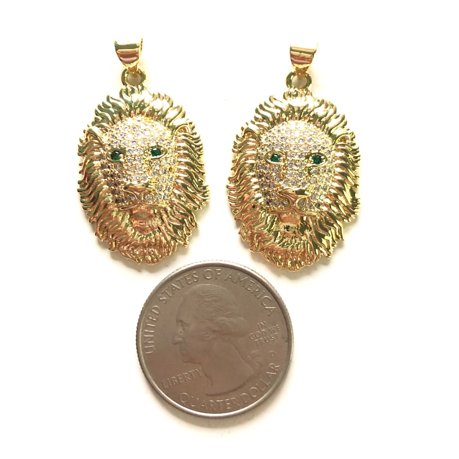 5pcs/lot 31*21mm Gold CZ Lion Charm Pendants CZ Paved Charms Animals & Insects Charms Beads Beyond