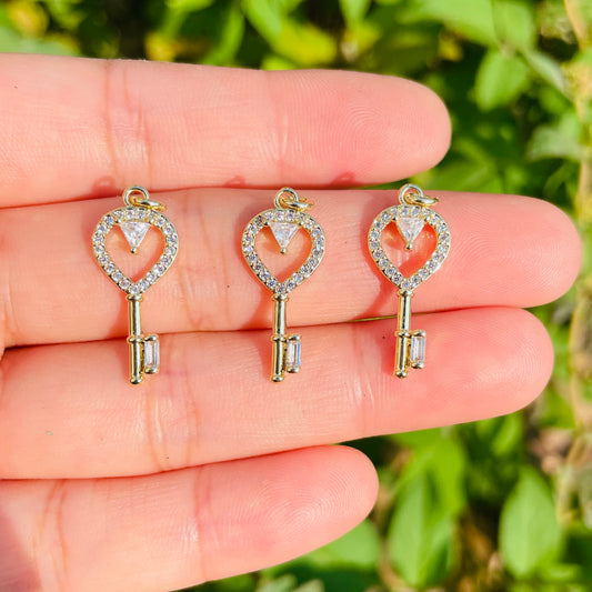 5-10pcs/lot Small Size CZ Paved Key Charm Pendants CZ Paved Charms Keys & Locks Small Sizes Charms Beads Beyond