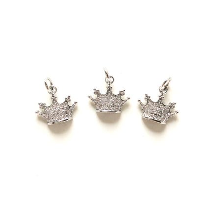 10pcs/lot 12.5*11mm Small Size CZ Pave Crown Charms Silver CZ Paved Charms Crowns Small Sizes Charms Beads Beyond