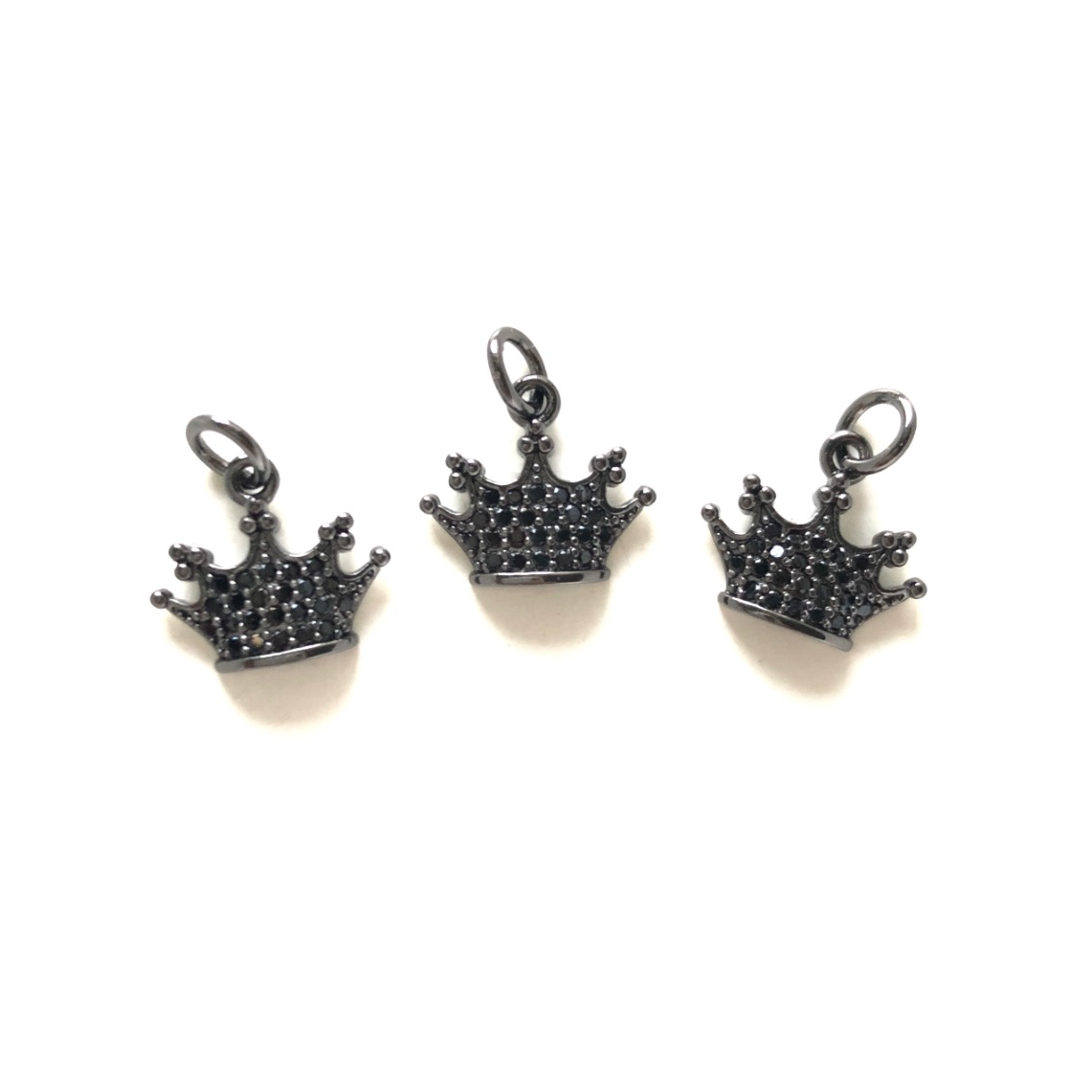 10pcs/lot 12.5*11mm Small Size CZ Pave Crown Charms Black on Black CZ Paved Charms Crowns Small Sizes Charms Beads Beyond