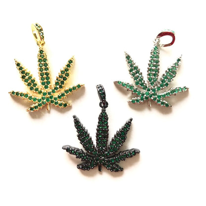 5pcs/lot 25*21.5mm Green CZ Paved Cannabis Leaf Plant Charms Mix Gold, Silver, Black CZ Paved Charms Colorful Zirconia Flowers Charms Beads Beyond