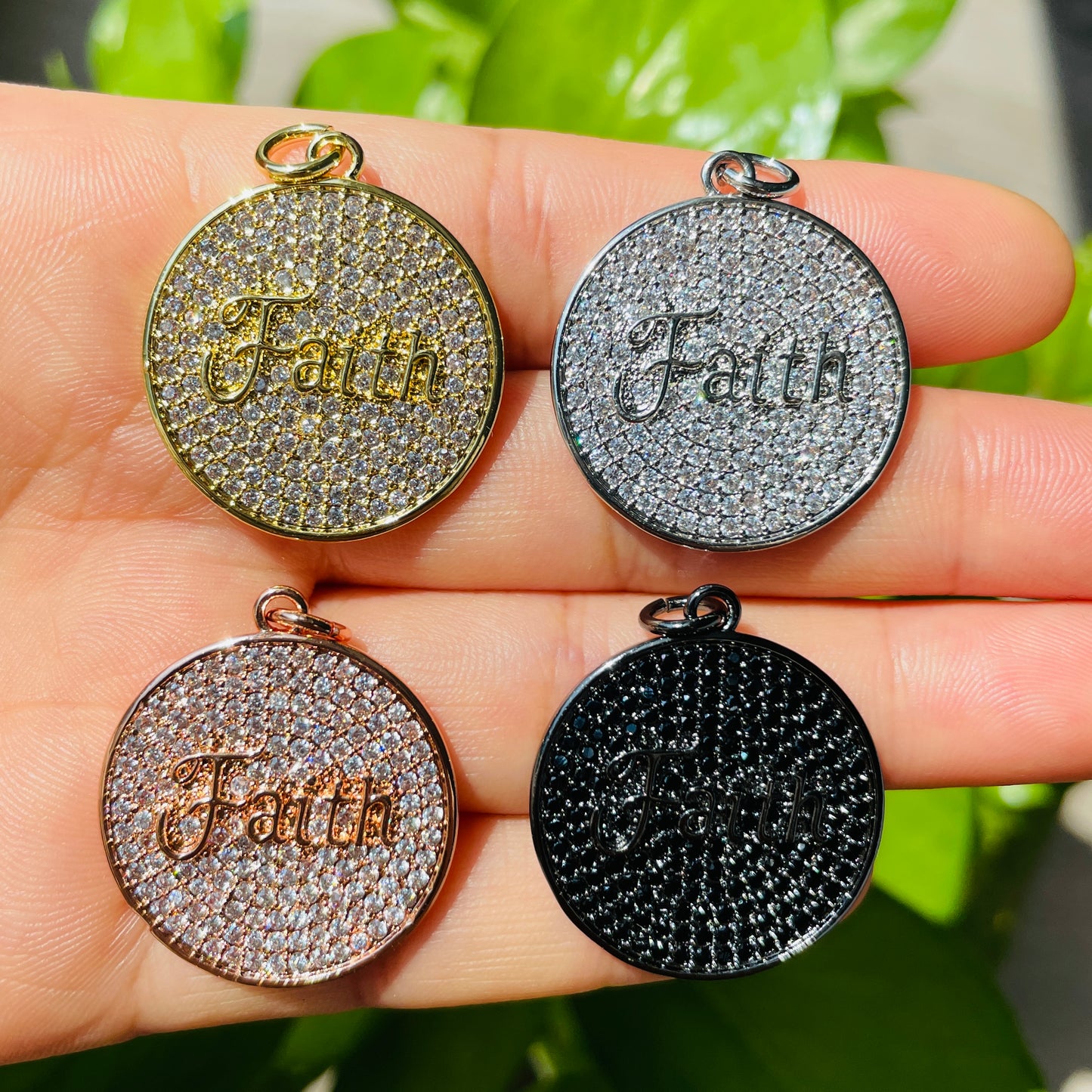 10pcs/lot 25mm CZ Pave Round Plate FAITH Quote Charms Mix Colors CZ Paved Charms Christian Quotes Discs On Sale Charms Beads Beyond