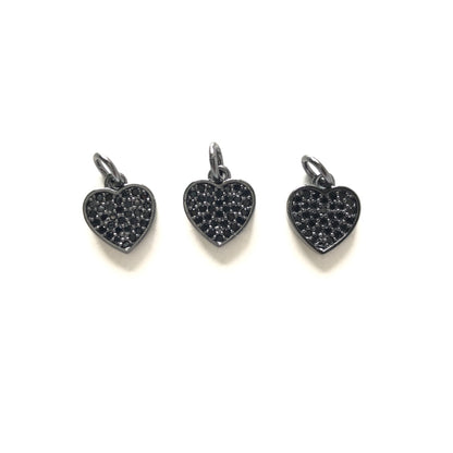 10pcs/lot 10*9mm Small Size CZ Paved Heart Charms Black on Black CZ Paved Charms Hearts Small Sizes Charms Beads Beyond