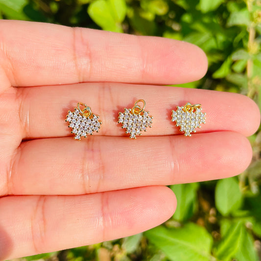 5-10pcs/lot Small Size CZ Paved Heart Charm Pendants CZ Paved Charms Hearts Small Sizes Charms Beads Beyond