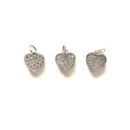 10pcs/lot 10*9mm Small Size CZ Paved Heart Charms Silver CZ Paved Charms Hearts Small Sizes Charms Beads Beyond