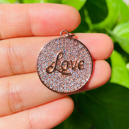 10pcs/lot 25mm CZ Pave Round Plate LOVE Quote Charms Rose Gold CZ Paved Charms Christian Quotes Discs On Sale Charms Beads Beyond