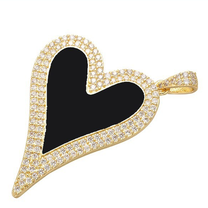 10pcs/lot 40*30mm CZ Paved Big Heart Charm Black on Gold Enamel Charms Charms Beads Beyond