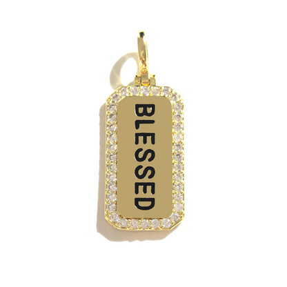 10pcs/lot 38*15mm CZ Paved Blessed Word Tags Charms Pendants Gold CZ Paved Charms Christian Quotes New Charms Arrivals Word Tags Charms Beads Beyond