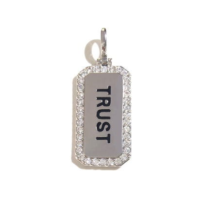 10pcs/lot 38*15mm CZ Paved Trust Word Tags Charms Pendants Silver CZ Paved Charms Christian Quotes New Charms Arrivals Word Tags Charms Beads Beyond