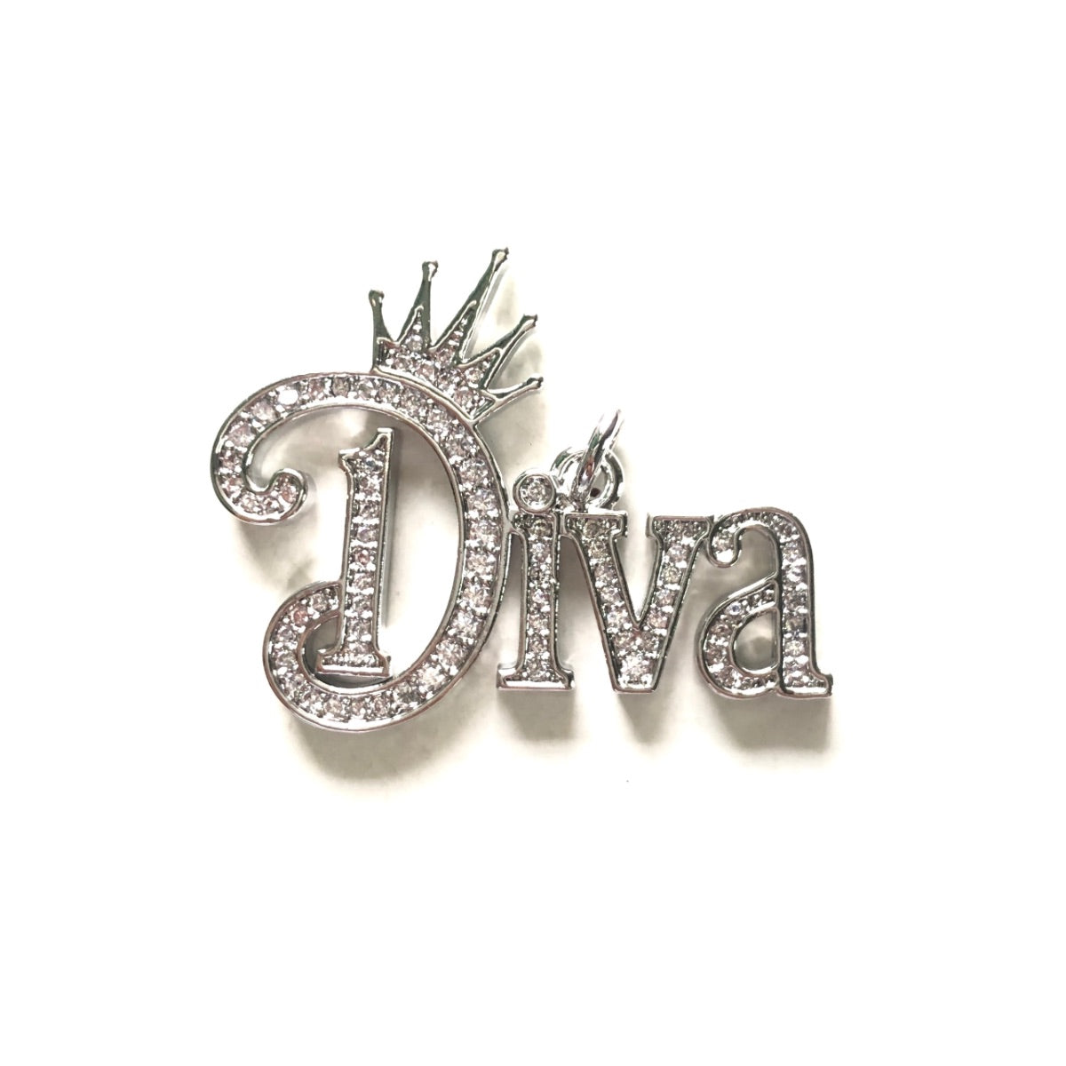 10pcs/lot 34*26.5mm CZ Pave Crown DIVA Word Charms Silver CZ Paved Charms Crowns New Charms Arrivals Words & Quotes Charms Beads Beyond