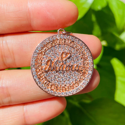 10pcs/lot 28mm CZ Pave Round Plate MAMA IS LOVING AMAZING CARING DEVOTED Quote Charms for Mother/Mom Rose Gold CZ Paved Charms Discs Mother's Day On Sale Charms Beads Beyond