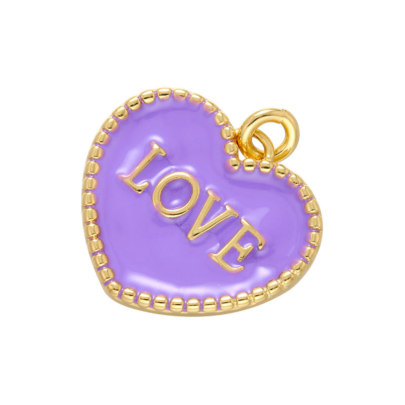 10pcs/lot 20*21mm Colorful Enamel Heart Love Word Charm Pendant Purple on Gold Enamel Charms Charms Beads Beyond