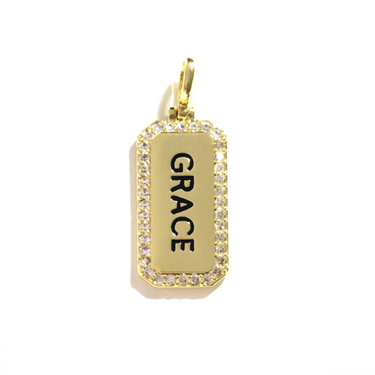 10pcs/lot 38*15mm CZ Paved Grace Word Tags Charms Pendants Gold CZ Paved Charms Christian Quotes New Charms Arrivals Word Tags Charms Beads Beyond