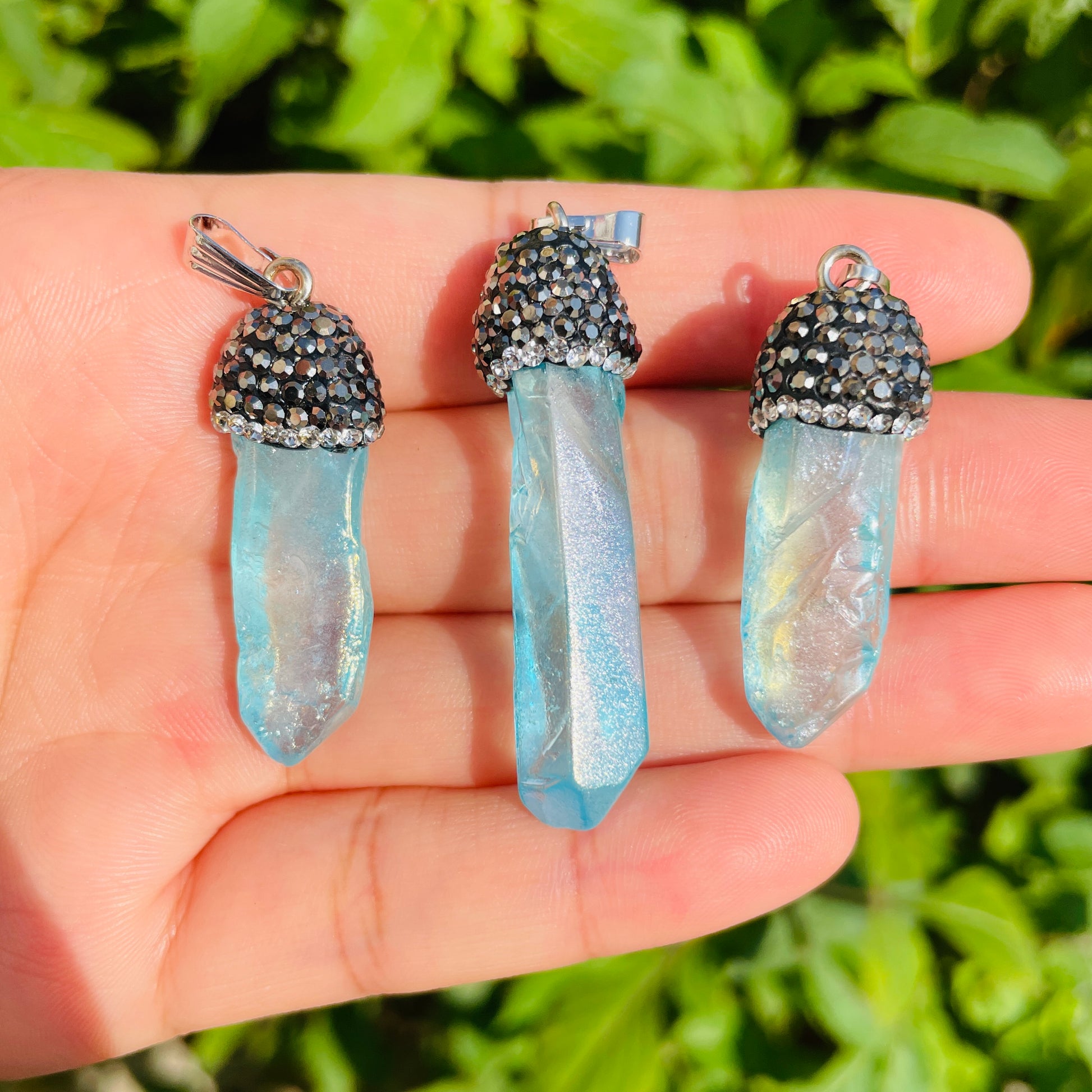 Natural Quartz Amethyst Pendants Gold Plated Turquoise Connectors-Premium Quality 5pcs Light Blue Quartz Pendant Stone Charms Charms Beads Beyond