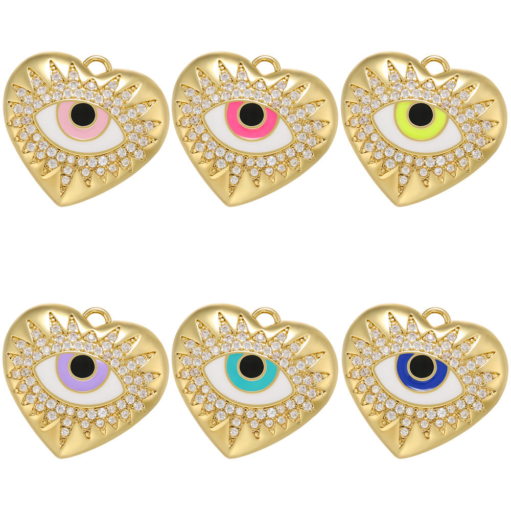 10pcs/lot 20*19mm Enamel Gold CZ Pave Evil Eye Heart Charm Pendants Mix Colors Enamel Charms Charms Beads Beyond