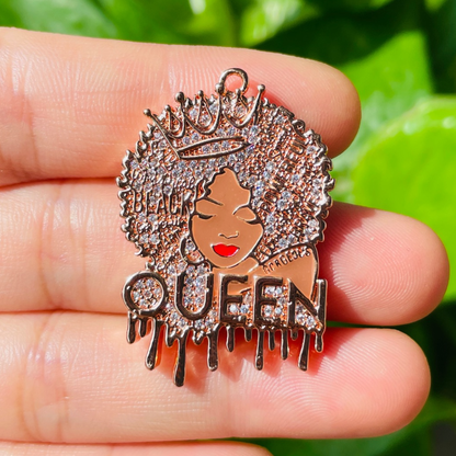 10pcs/lot Mix CZ Pave Afro Black Girls Charms Bundle 2-Rose Gold CZ Paved Charms Afro Girl/Queen Charms Mix Charms Charms Beads Beyond
