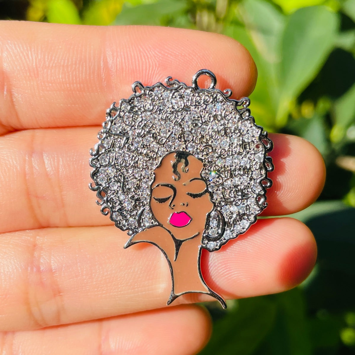 10pcs/lot 37*28.5mm CZ Pave Afro Black Girl Charms Silver CZ Paved Charms Afro Girl/Queen Charms New Charms Arrivals Charms Beads Beyond