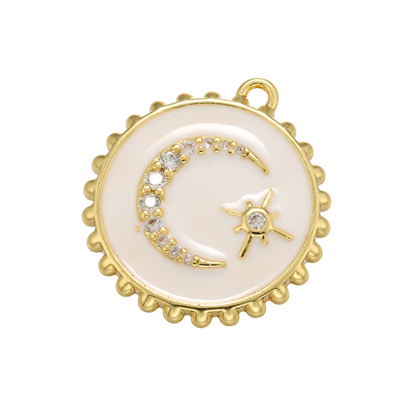 10pcs/lot 21.5*20mm Colorful Enamel Moon Star Charm Pendant White on Gold Enamel Charms Charms Beads Beyond
