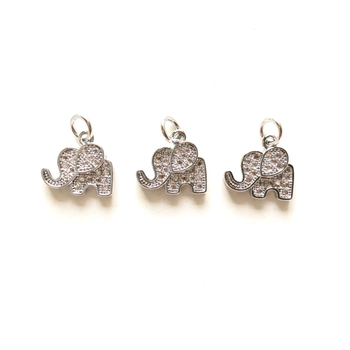 10pcs/lot 12*11mm Small Size CZ Pave Elephant Charms Silver CZ Paved Charms Animals & Insects Small Sizes Charms Beads Beyond